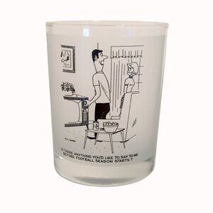 Vintage Bill Davey 70s Football Sports Comic Cartoon Whiskey Barware Frosted/Cle